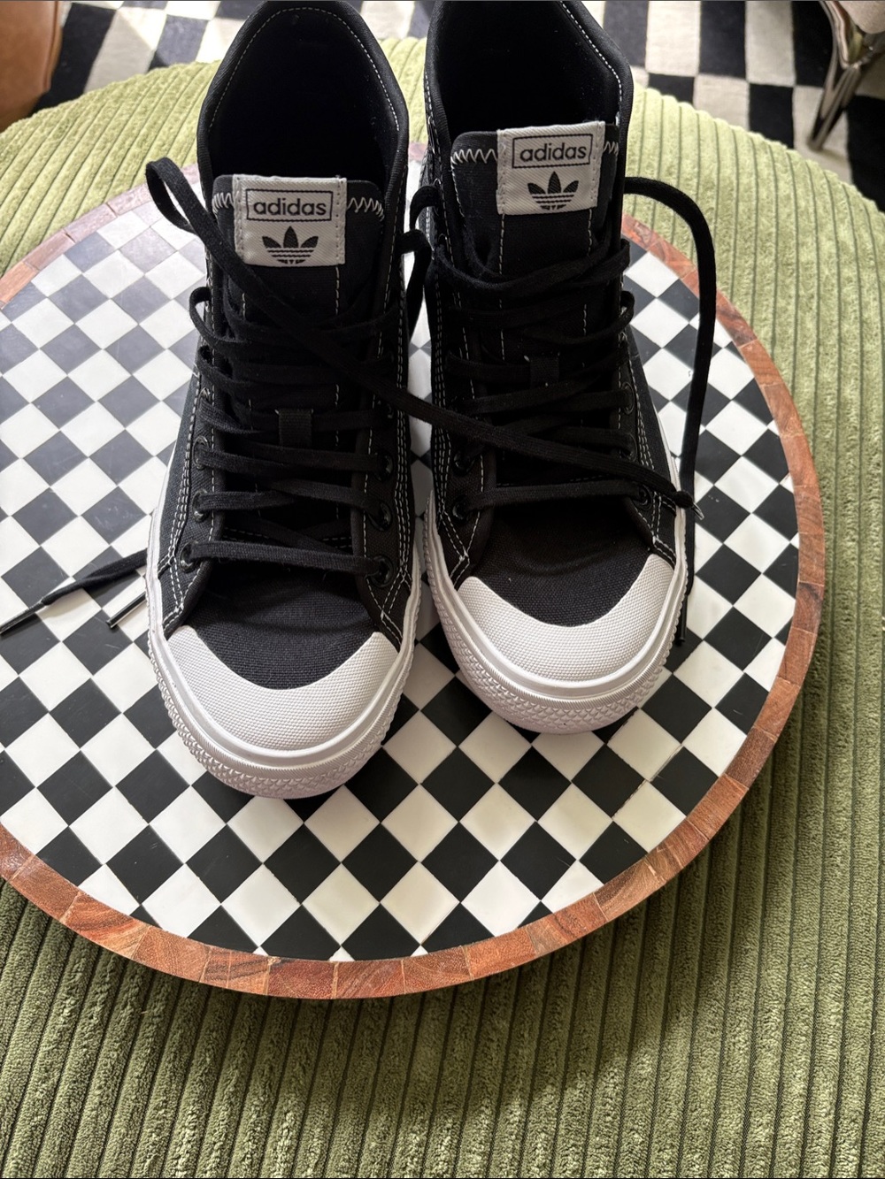 adidas Black and White Mid-Top Canvas Sneakers
